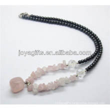 Rose Quartz chip Necklace with rose quartz tumbled stone pendant